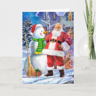 Santa Claus with snowman Holiday Card