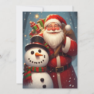 Santa Claus with Snowman in Christmas scene Card