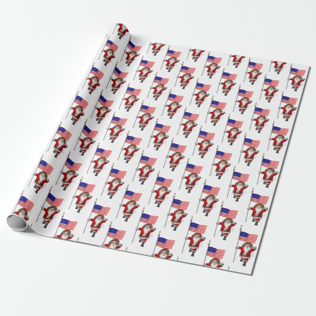 Santa Claus With Star Spangled Banner Wrapping Paper (Unrolled)