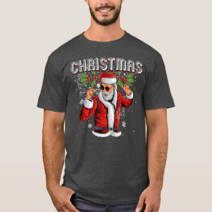 Santa Claus With Sunglasses Dancing Mistletoe Retr T-Shirt
