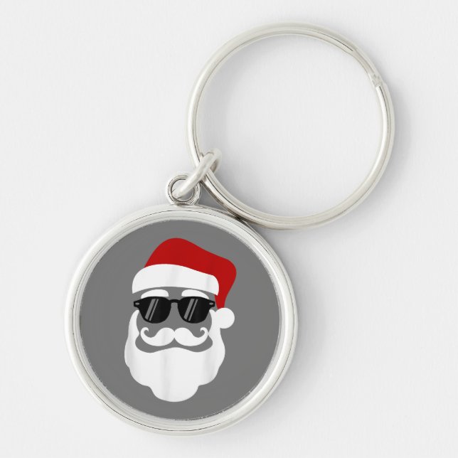 Santa Claus with Sunglasses Funny Christmas Design Key Ring (Front)