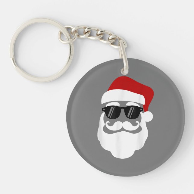Santa Claus with Sunglasses Funny Christmas Design Key Ring (Front)