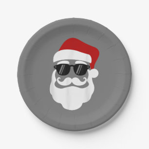 Santa Claus with Sunglasses Funny Christmas Design Paper Plate
