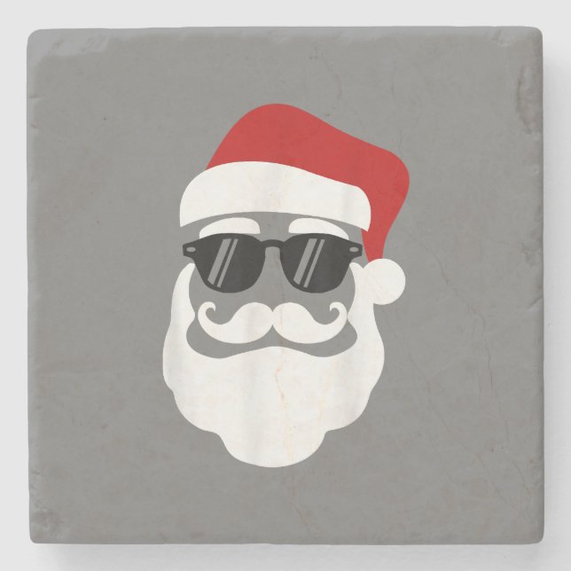 Santa Claus with Sunglasses Funny Christmas Design Stone Coaster (Front)