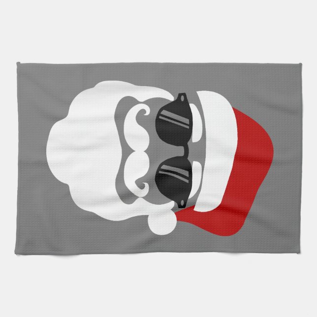 Santa Claus with Sunglasses Funny Christmas Design Tea Towel (Horizontal)