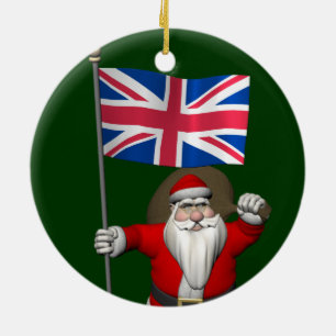 Santa Claus With Union Flag Of The UK Ceramic Tree Decoration