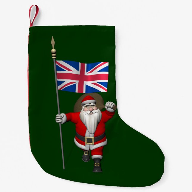 Santa Claus With Union Flag Of The UK Small Christmas Stocking (Front)
