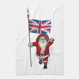 Santa Claus With Union Flag Of The UK Tea Towel