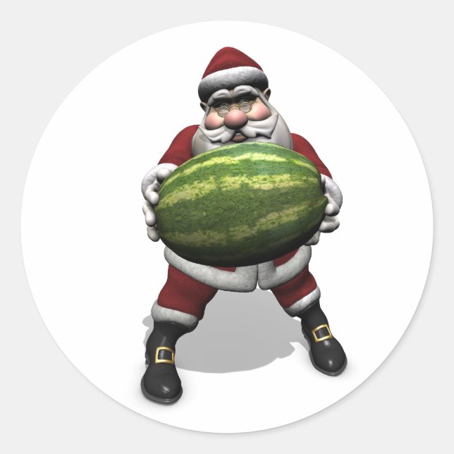 Santa Claus With Very Big Watermelon Classic Round Sticker (Front)