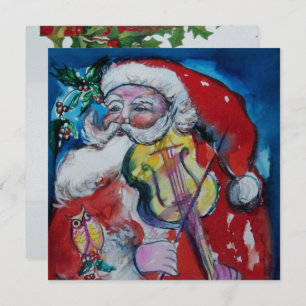 SANTA  CLAUS WITH VIOLIN - CHRISTMAS PARTY Silver Invitation
