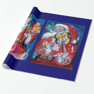 SANTA CLAUS WITH VIOLIN/CHRISTMAS TREE AND BALOONS WRAPPING PAPER