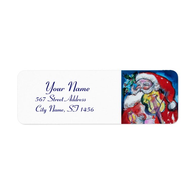 SANTA  CLAUS WITH VIOLIN Musical Christmas Return Address Label (Front)