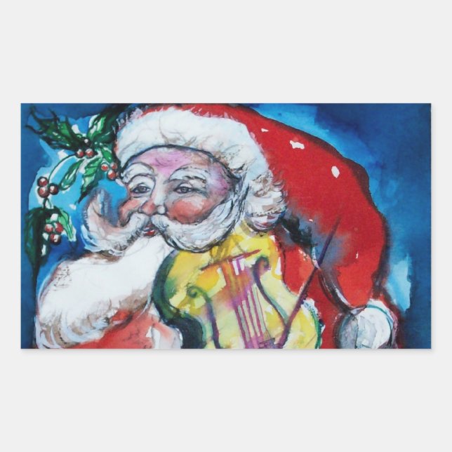 SANTA CLAUS WITH VIOLIN RECTANGULAR STICKER (Front)