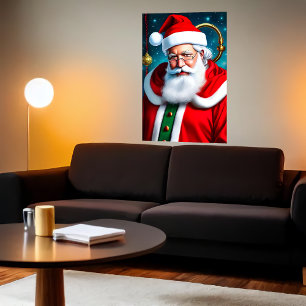 Santa Claus with white beard and glasses   AI Art Poster