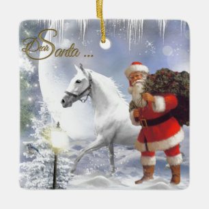 Santa Claus With White Horse Ceramic Ornament