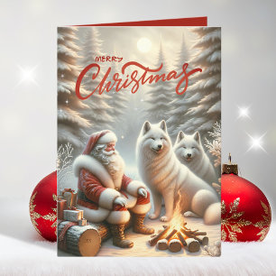 Santa Claus with Wolves Christmas Holiday Card