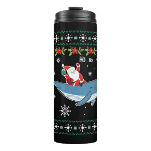 Santa Claus With Xmas Riding Whale Ugly Merry Thermal Tumbler