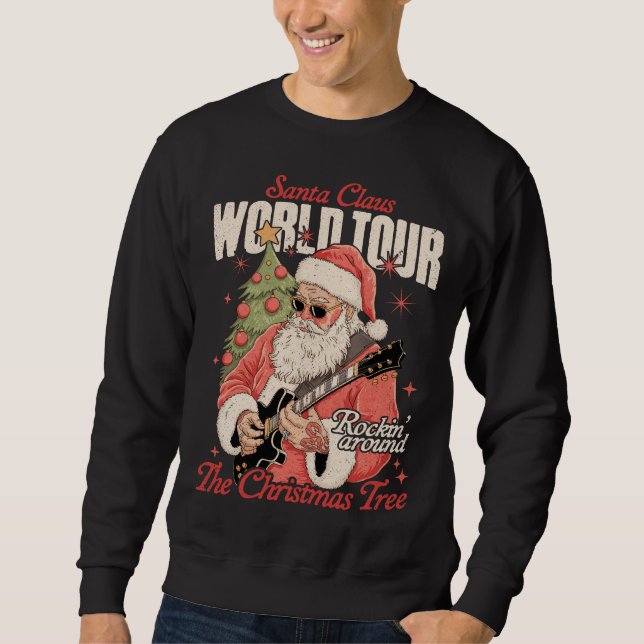 Santa Claus World Tour Cool Christmas Music Guitar Sweatshirt (Front)