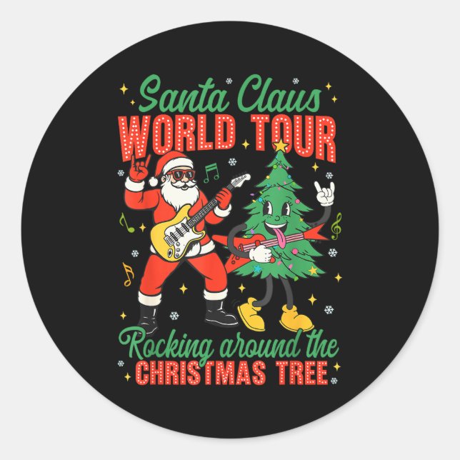 Santa Claus World Tour Rocking Around The Christma Classic Round Sticker (Front)