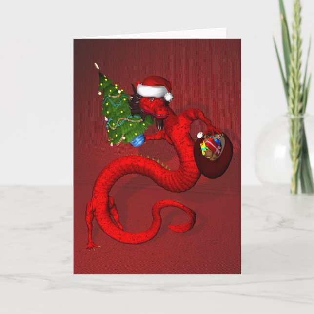 Santa Claus Xmas Dragon Holiday Card (Front)