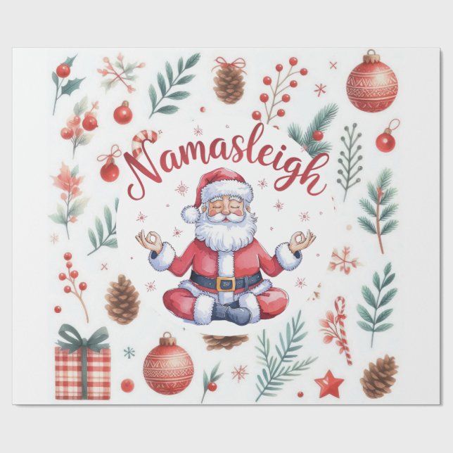 Santa Claus Yoga with Christmas themed Wrapping Paper (Flat)