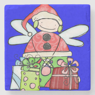 Santa ClausChristmas Marble Stone Coaster, Blue Stone Coaster
