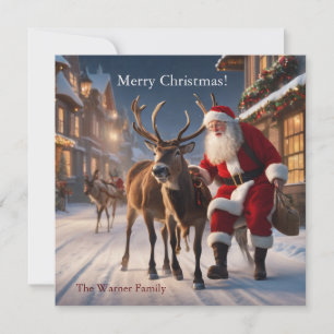 Santa Clause and his reindeer Holiday Card