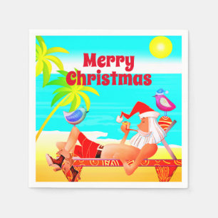 Santa Clause and The Birds Beach Merry Christmas Napkin