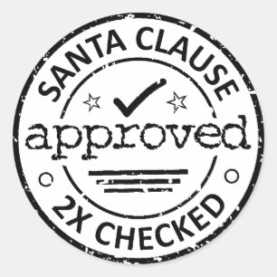 Santa Clause Approved 2 x Checked Christmas Classic Round Sticker