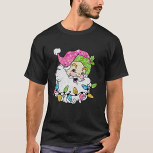Santa Clause Christmas Light Sparkling Print Merry T-Shirt