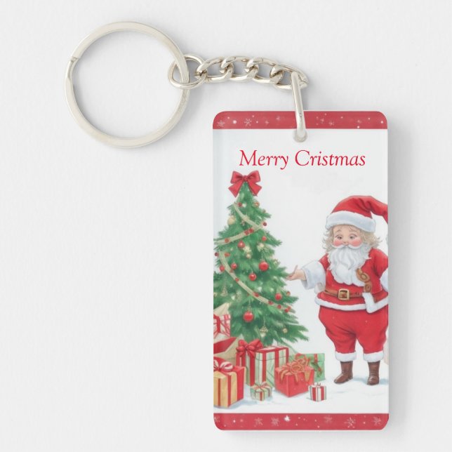 Santa Clause, Christmas Tree and Presents Key Ring (Front)