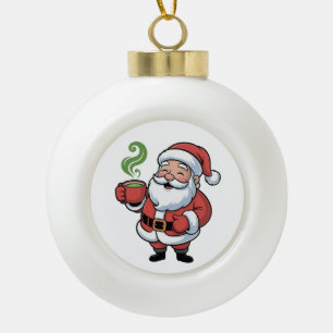 Santa Clause Drinking a Matcha Christmas Ceramic Ball Christmas Ornament