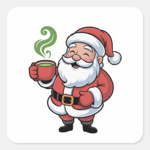 Santa Clause Drinking a Matcha Christmas Square Sticker