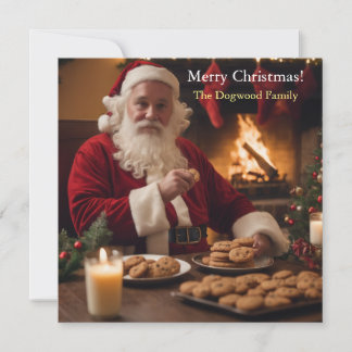 Santa Clause eating cookings Holiday Card