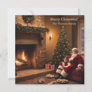 Santa Clause eating cookings Holiday Card