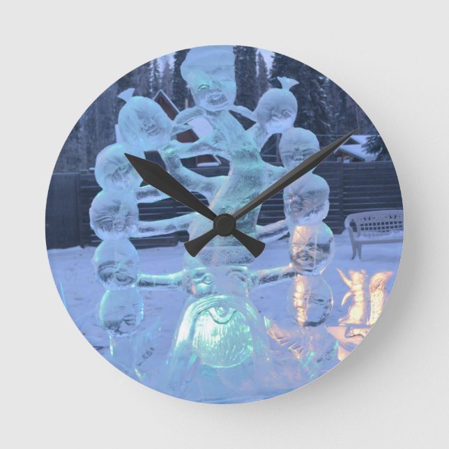Santa Clause Faces Funny Christmas Holiday Round Clock (Front)