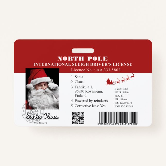 Santa Clause faux lost Driving License Badge ID Badge (Front)