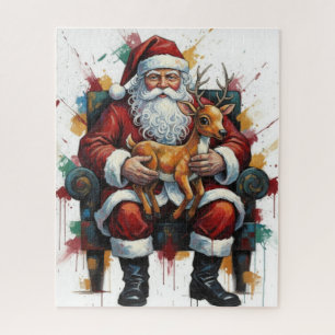 Santa Clause Holding Baby Reindeer Jigsaw Puzzle