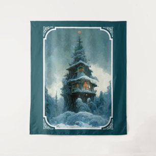 Santa Clause Home Sweet Home   Christmas Tree Tapestry