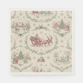 Santa Clause Illustrated Christmas Toile Paper Napkin