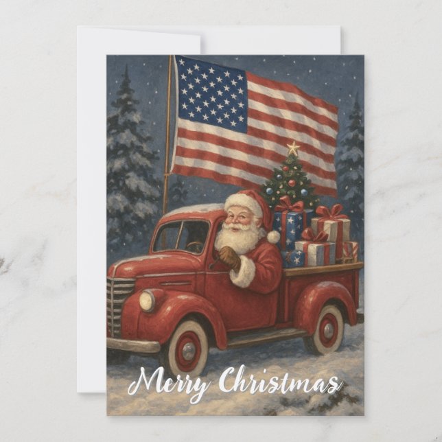 Santa Clause In Little Red Truck Christmas Holiday Card (Front)