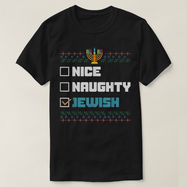 Santa Clause List Jew Hanukkah Nice Naughty Jewish T-Shirt (Design Front)