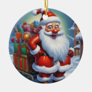 Santa Clause Merry Christmas Happy New Year Ceramic Ornament