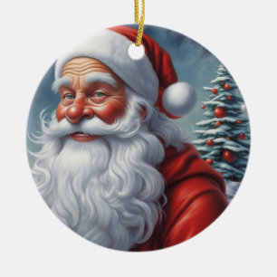 Santa Clause Merry Christmas Happy New Year Ceramic Ornament