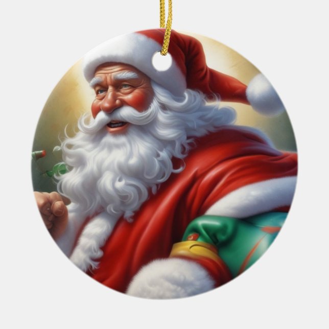 Santa Clause Merry Christmas Happy New Year Ceramic Ornament (Front)