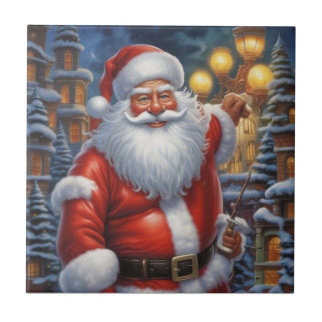Santa Clause Merry Christmas Happy New Year Ceramic Tile (Front)