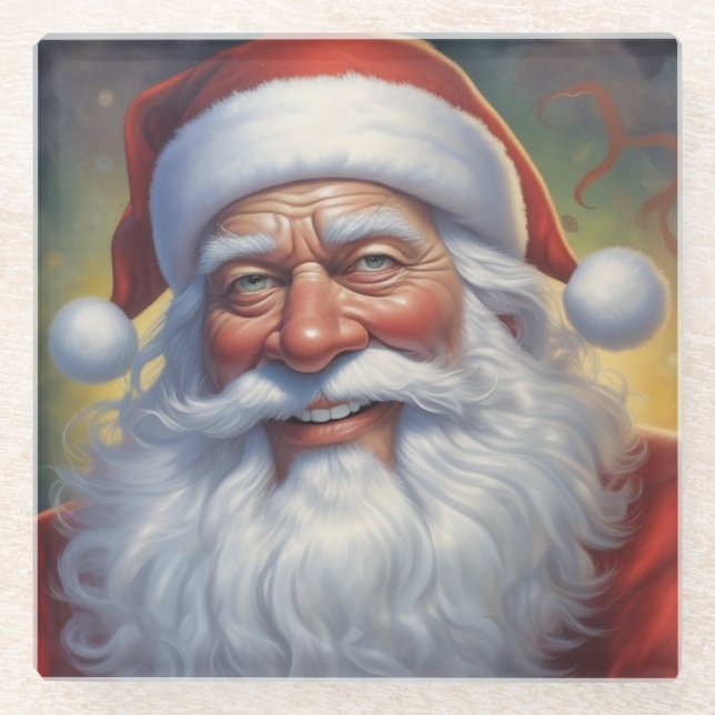 Santa Clause Merry Christmas Happy New Year Glass Coaster (Front)
