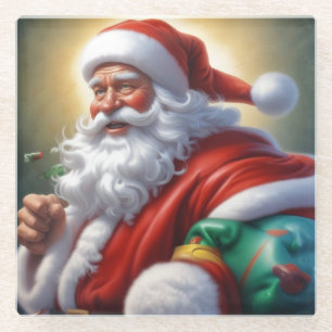 Santa Clause Merry Christmas Happy New Year Glass Coaster