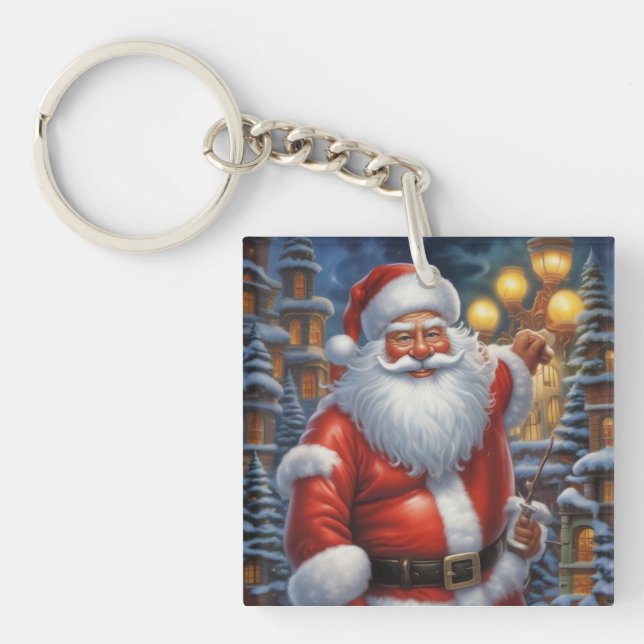 Santa Clause Merry Christmas Happy New Year Key Ring (Front)