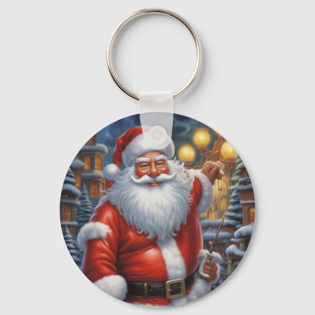 Santa Clause Merry Christmas Happy New Year Key Ring (Front)